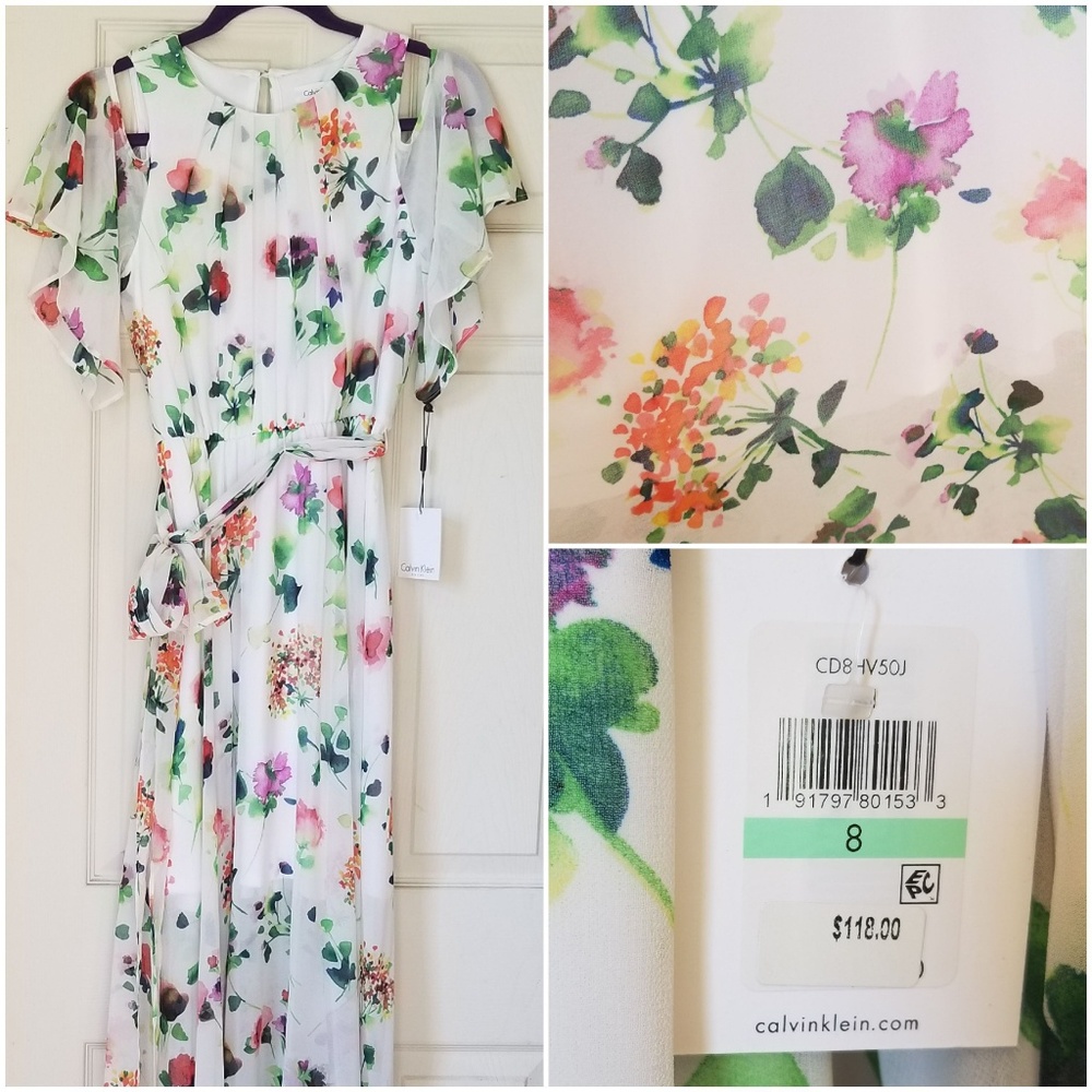 NWT Flowy, Summery Cold-Shoulder Calvin Klein Maxi